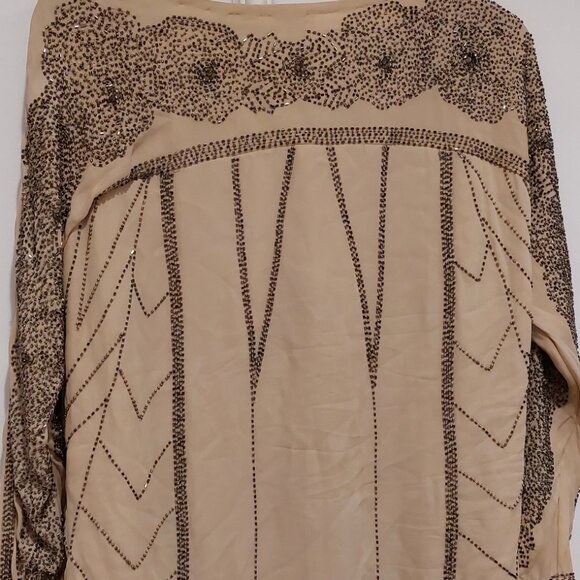 Haule  Hippie blouse/top silk beaded cream and silver sz med silk - Picture 1 of 15